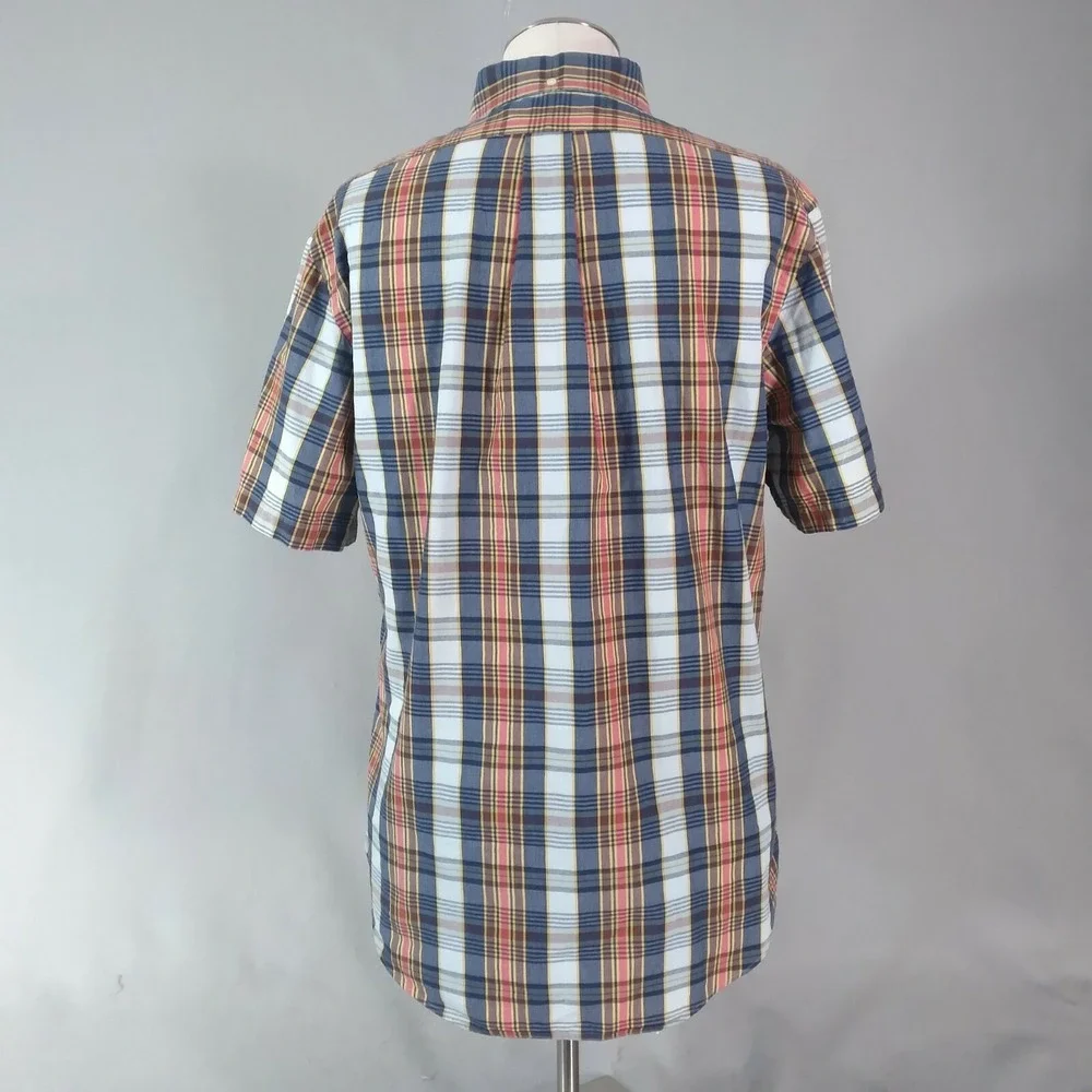 Ralph Lauren shirt mens large blue plaid shorts sleeve cotton Preppy retro